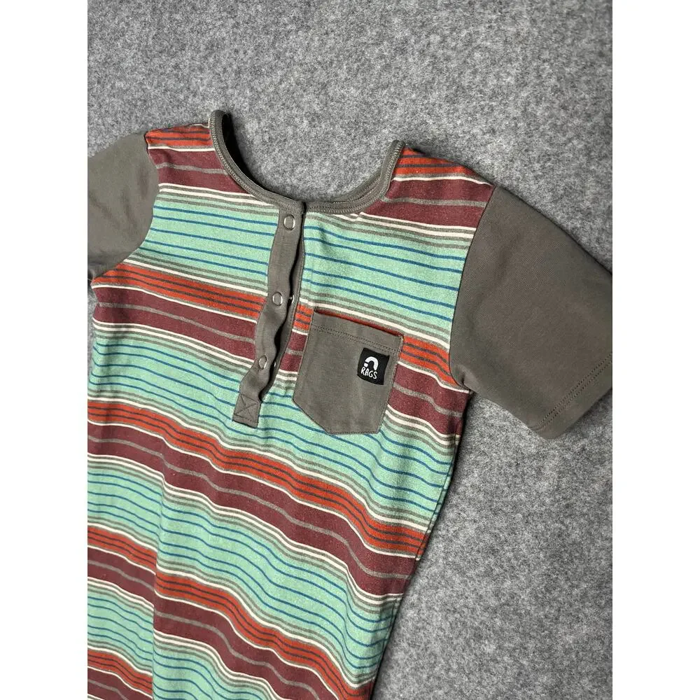 RAGS To Raches Stripe Short Sleeve Romper One Piece Mint Rust Gray size 3/4